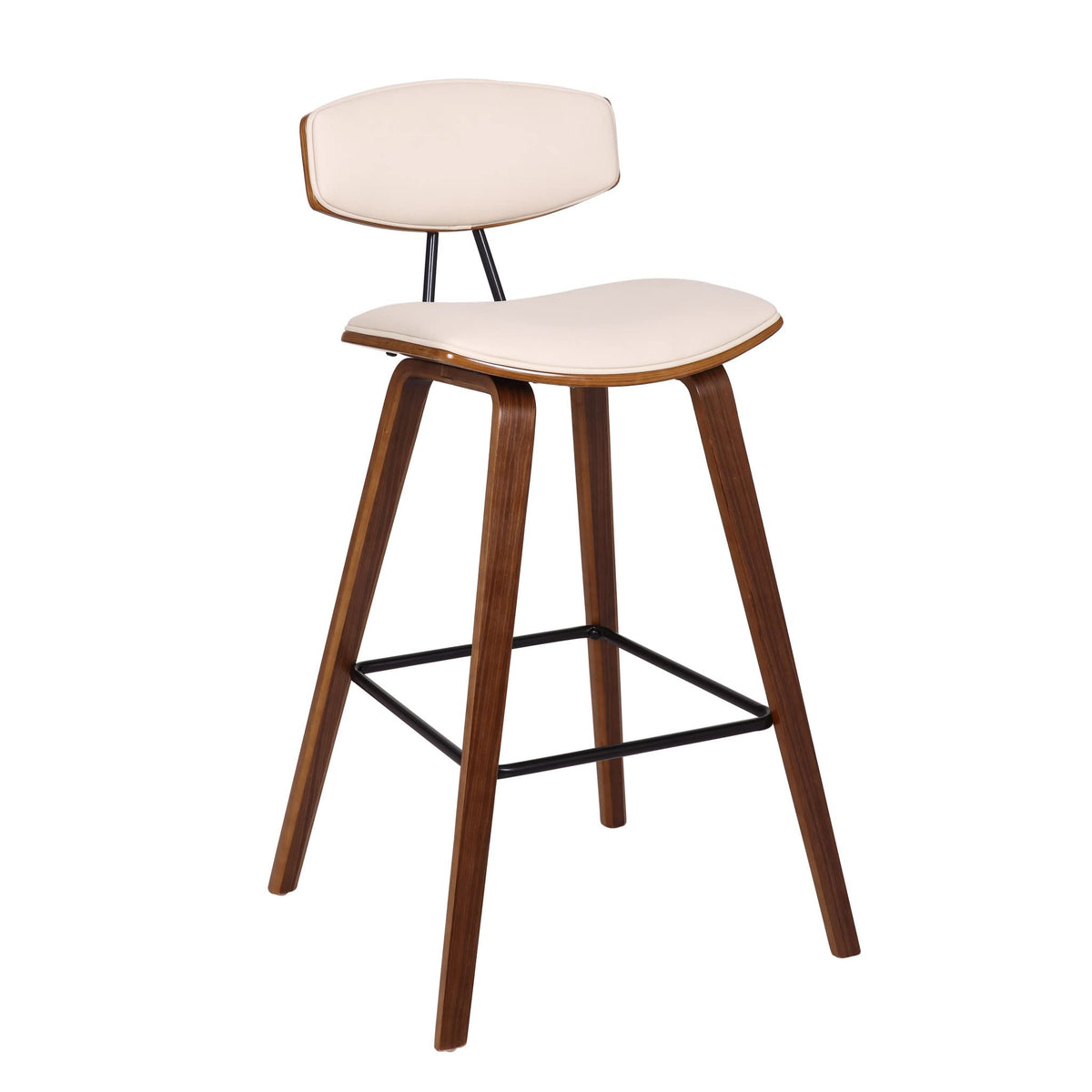 HomeRoots Poplar, Metal, Faux Leather 29â€ Cream Faux Leather Mid Century Modern Bar Stool