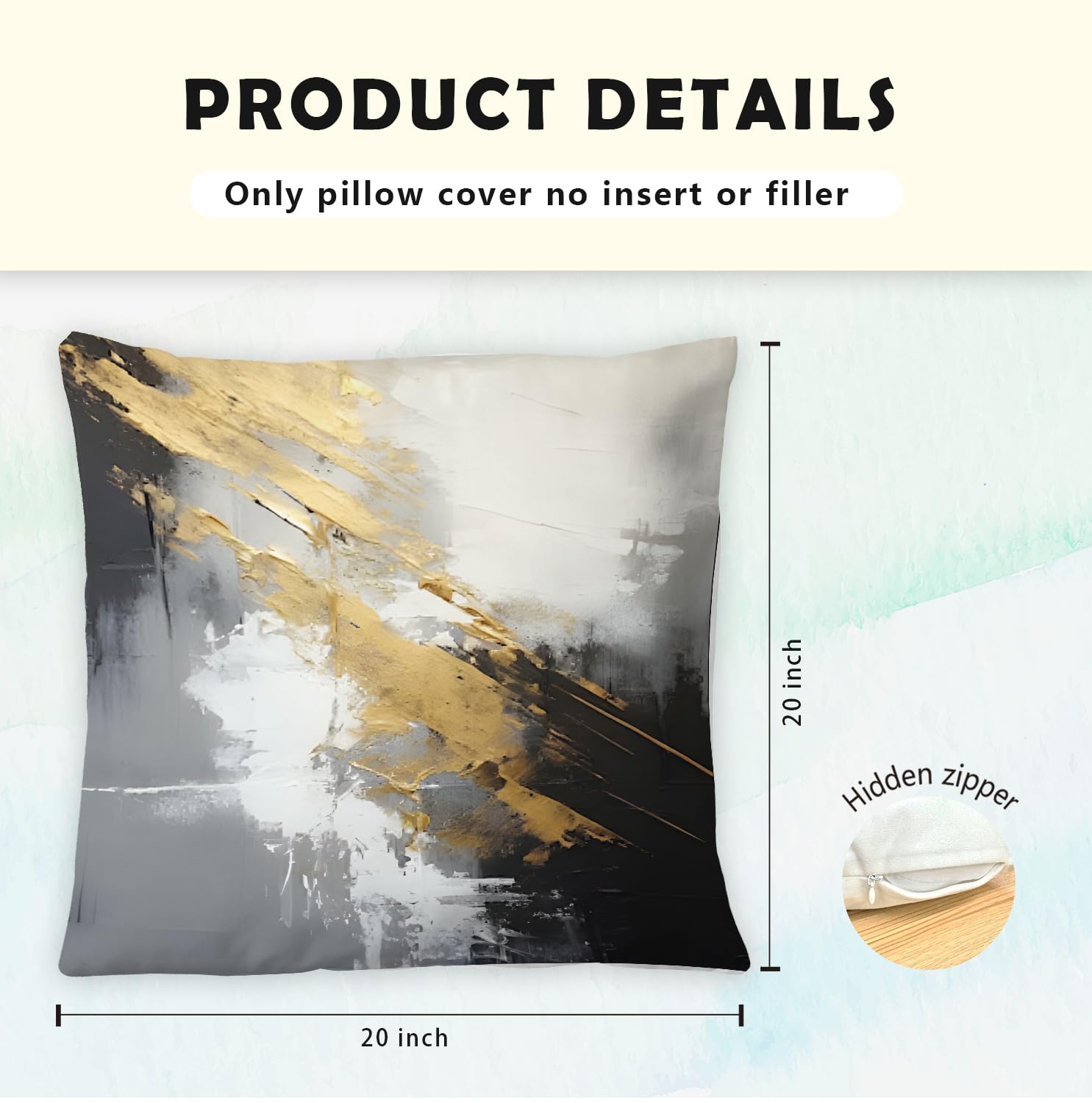 Supwhd Black And Gold Pillow Covers, Decorative Pillow Covers For Couch Bed Living Room, Abstract White Black And Gold Pillow Co