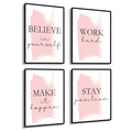 Set of 4 Framed Inspirational Quotes Wall Art Prints, Motivational Canvas Motivational Posters for Office Home Classroom Girls R