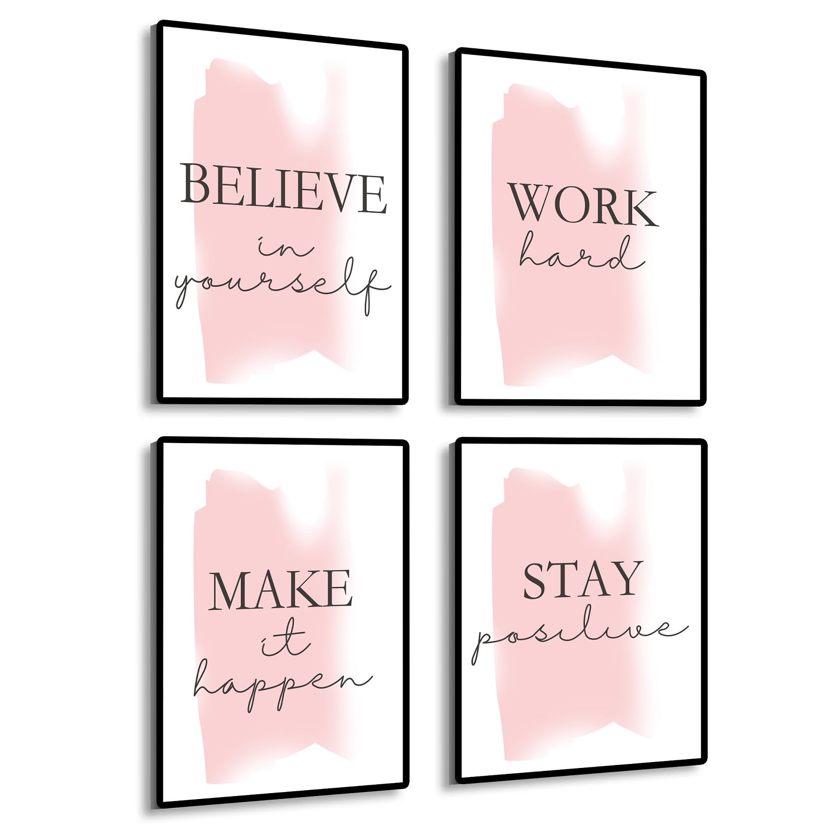 Set of 4 Framed Inspirational Quotes Wall Art Prints, Motivational Canvas Motivational Posters for Office Home Classroom Girls R