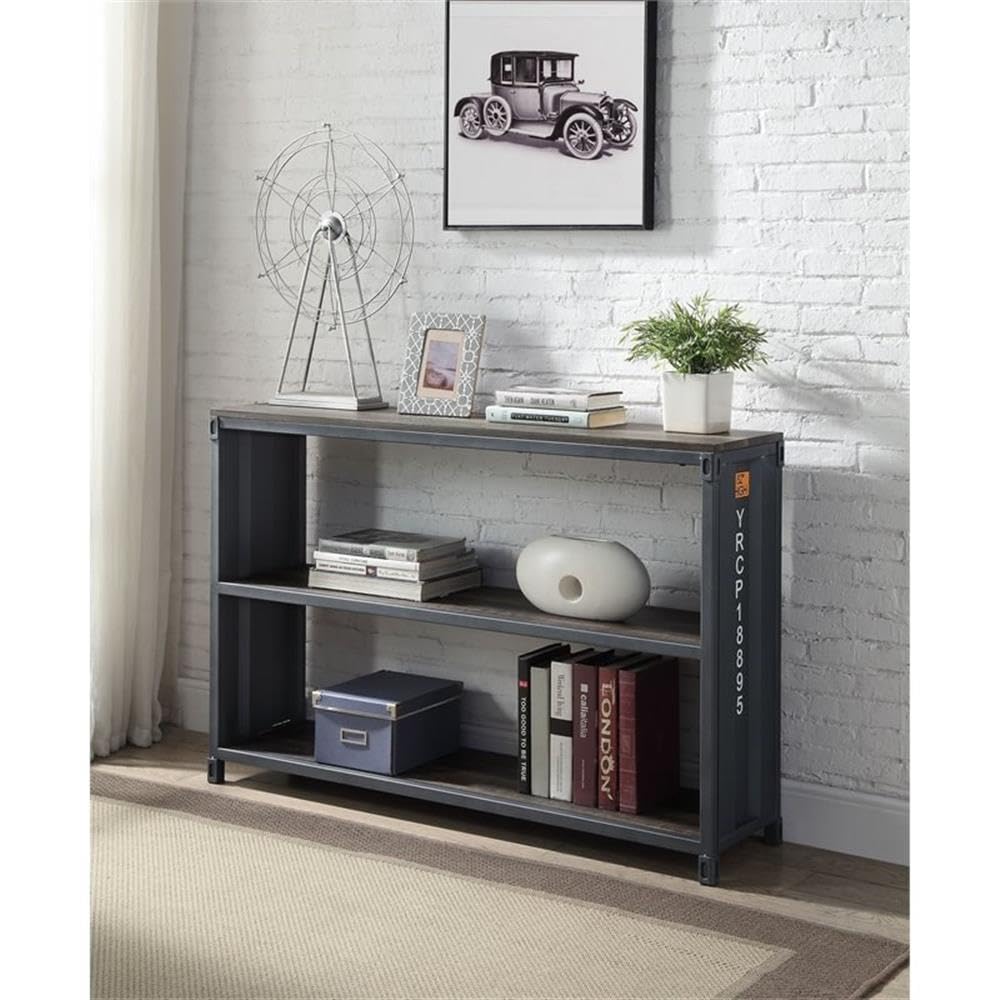 Acme Cargo 3-Shelf Wooden Bookshelf in Weathered Oak and Gunmetal