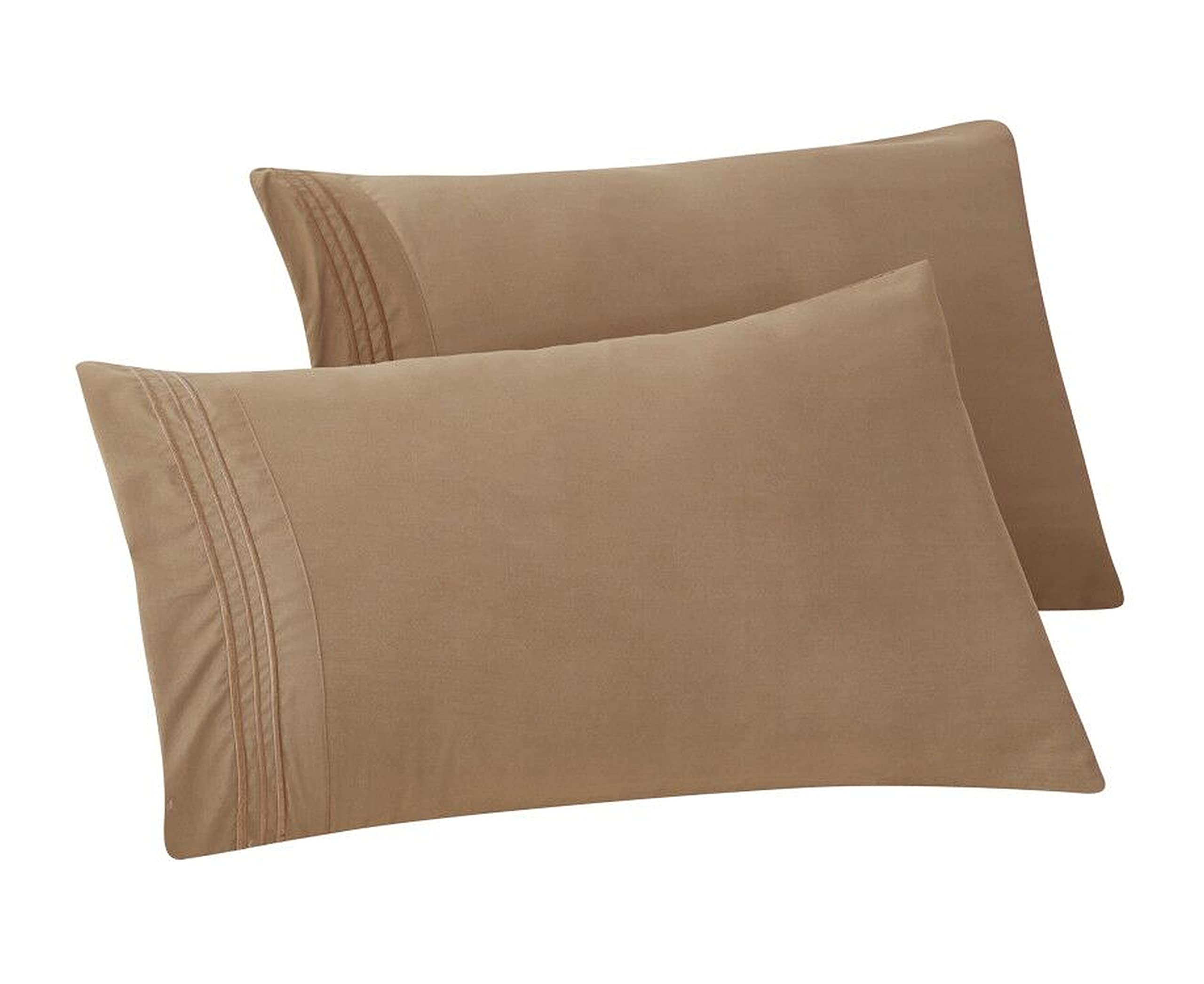 Elegant Comfort Solid Pillowcases 1500 Thread Count Egyptian Quality - Easy Care, Smooth Weave, Wrinkle And Stain Resistant, Easy Slip-On, 2-Piece Set, King Pillowcase, Taupe