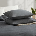 Lovque 100% Washed Cotton Duvet Cover Queen Size, Grey Fade-Resistant Natural Bedding Set (No Comforter), 90X90 Inches