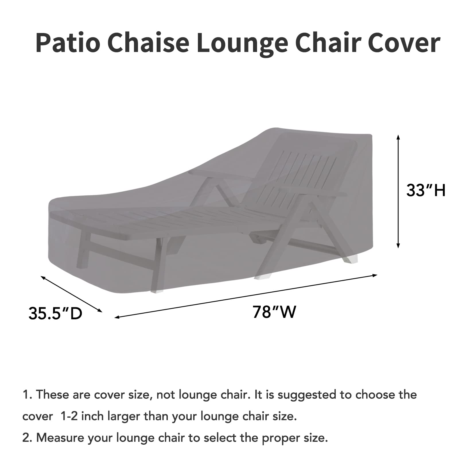 Easy-Going Waterproof Patio Lounge Chair Cover Uv Resistant Outdoor Chaise Lounge Covers With Tape Sealed Seam(2 Pack-78Wx35.5Dx33H Inch, Grey)