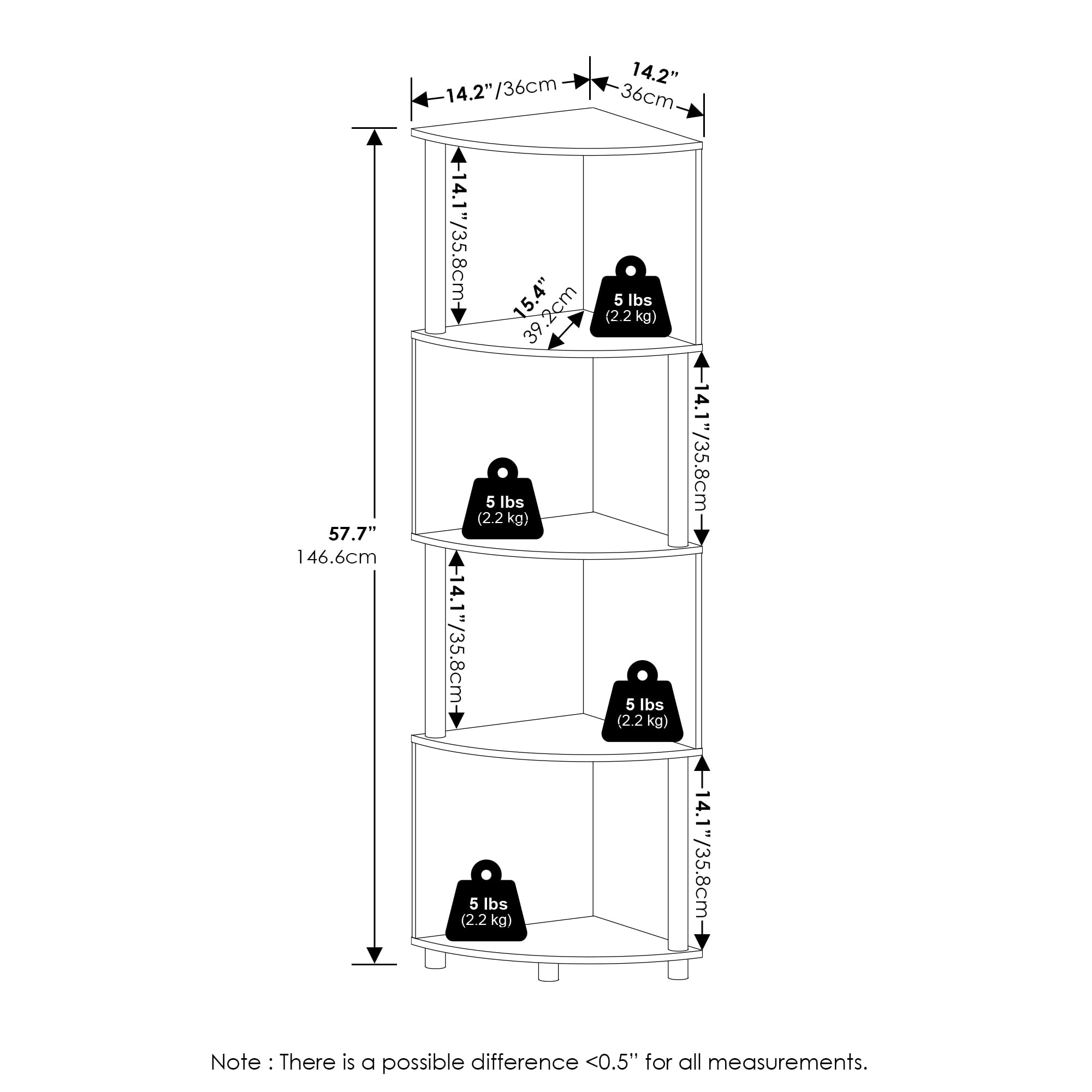 Furinno Econ 4-Tier Zigzag Corner Shelf Bookcase, Bookshelf, Espresso/Black