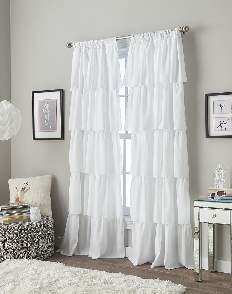 Curtainworks Flounced Curtain Panel, 84-inch, White,1Q82460GWT