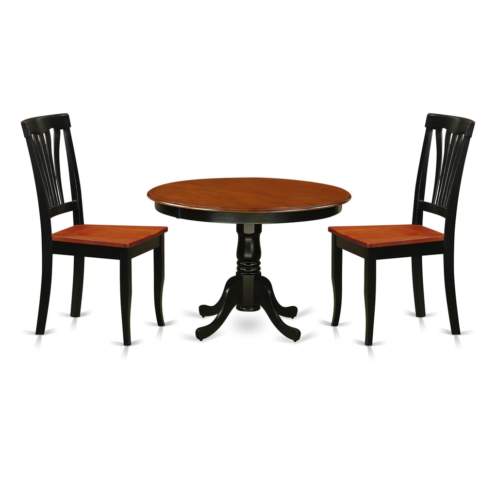 East West Furniture HLAV3-BCH-W 3 Piece Kitchen Table & Chairs Set Contains a Round Dining Table with Pedestal and 2 Dining Room Chairs, 42x42 Inch, Black & Cherry
