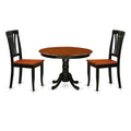 East West Furniture HLAV3-BCH-W 3 Piece Kitchen Table & Chairs Set Contains a Round Dining Table with Pedestal and 2 Dining Room Chairs, 42x42 Inch, Black & Cherry