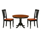 East West Furniture HLAV3-BCH-W 3 Piece Kitchen Table & Chairs Set Contains a Round Dining Table with Pedestal and 2 Dining Room Chairs, 42x42 Inch, Black & Cherry