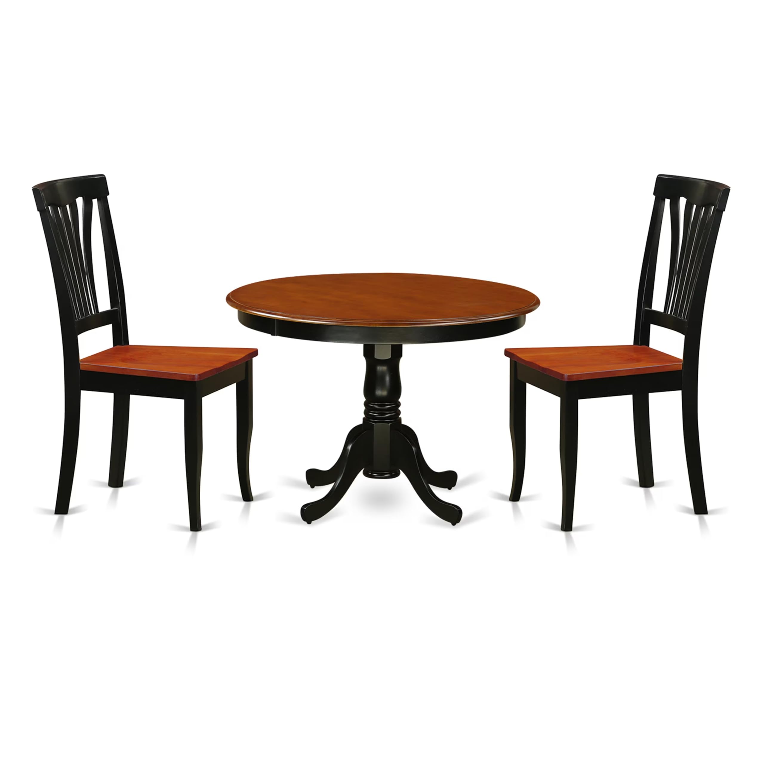 East West Furniture HLAV3-BCH-W 3 Piece Kitchen Table & Chairs Set Contains a Round Dining Table with Pedestal and 2 Dining Room Chairs, 42x42 Inch, Black & Cherry