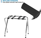 Foldable X-Shape Single-Tier Luggage Rack with Nylon Straps, Chrome Finish