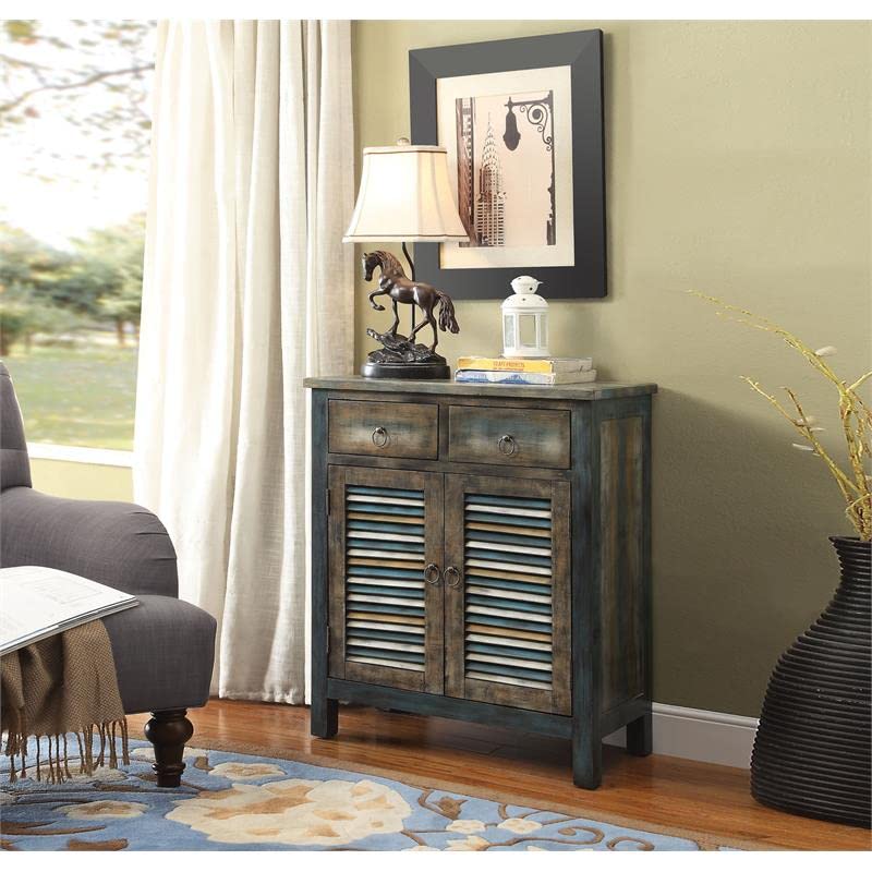 Acme Glancio 2 Doors Wooden Console Table With 2-Drawer In Antique Oak And Teal