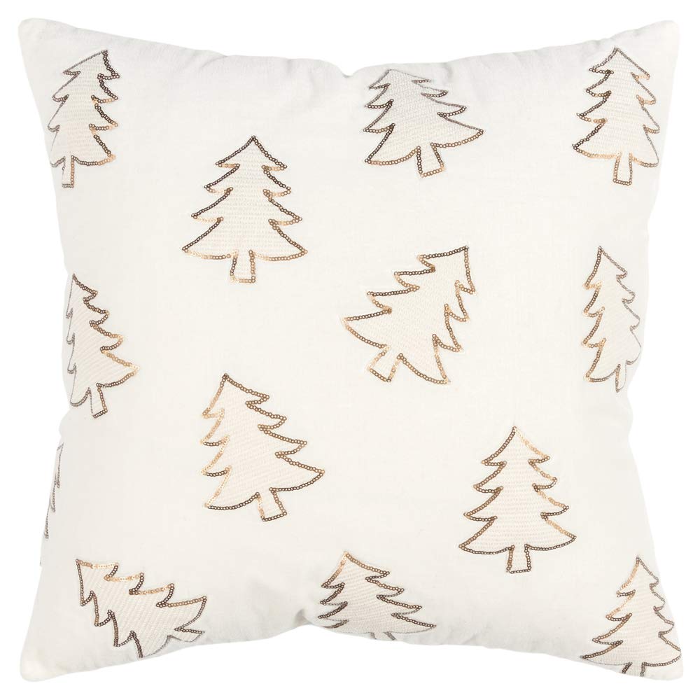 Rizzy Home Trees 20&quot; x 20&quot; Down Filled Pillow with Cotton Velvet Cover-Ivory