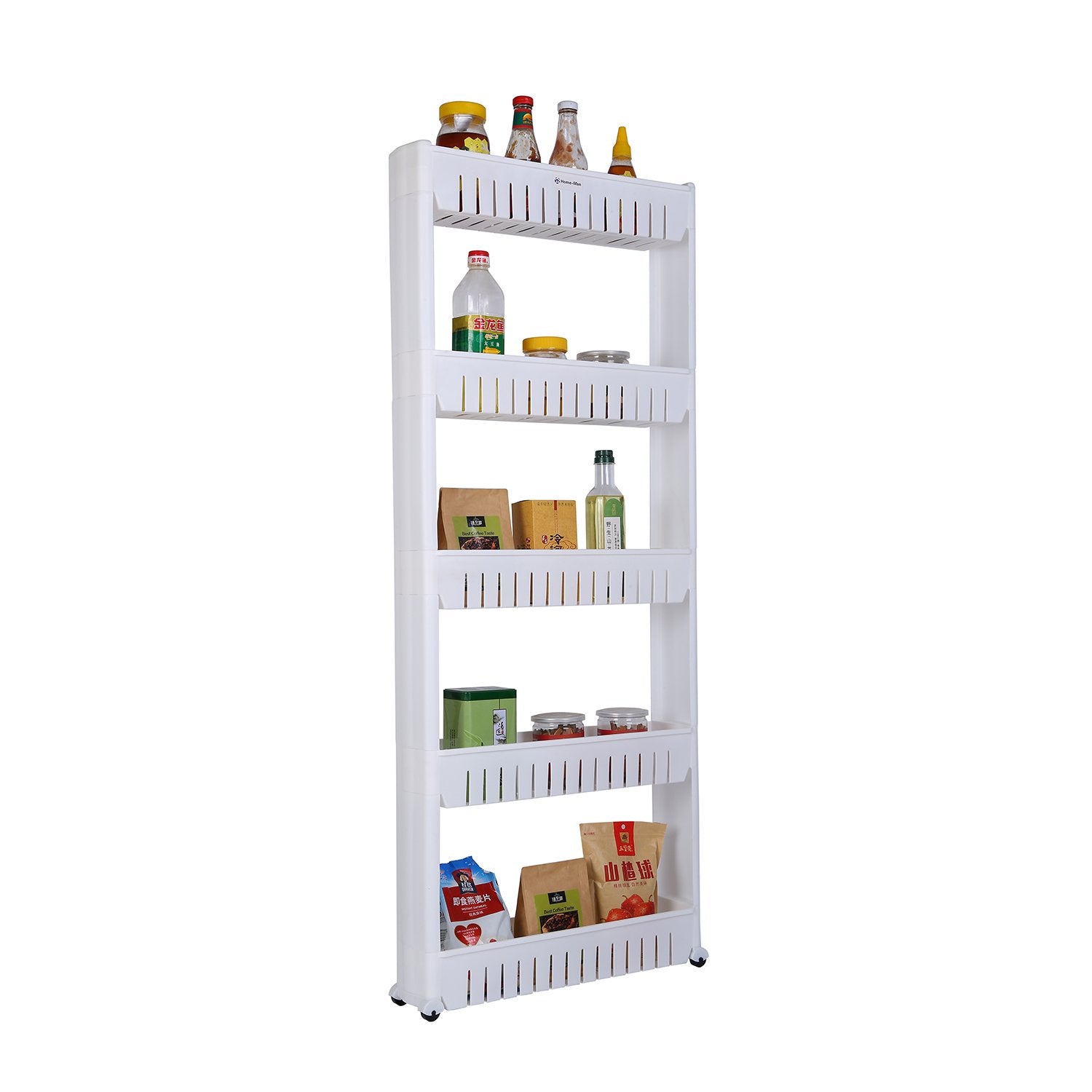 Home-Man Laundry Room Organizer, Mobile Shelving Unit Organizer with 5 Large Storage Baskets, Gap Storage Slim Slide Out Pantry 