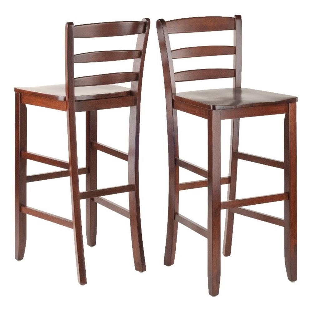 Benjamin 2-Pc Ladder Back 30&quot; Bar Stool Set Antique Walnut