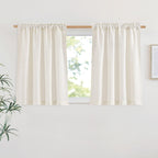 Nicetown Linen Curtains 45 Inch Length For Kitchen, Rod Pocket & Back Tab Semi Sheer Flax Linen Window Treatments Privacy With Light Filtering For Bedroom, Natural, W29 X L45, 2 Pieces