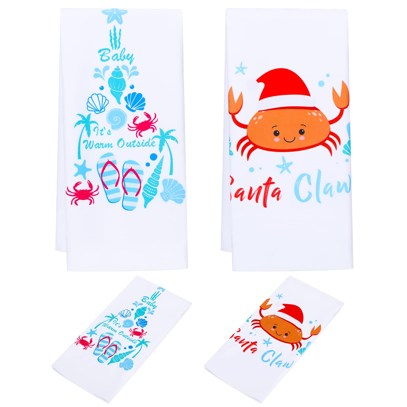 Frienda Christmas Beach Hand Towels Kitchen Santa Claws Crab Dish Towels Beach Theme Baby Its Warm Outside Dish Towels for Coas
