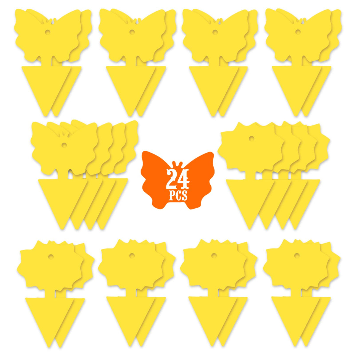 24Pcs Fruit Fly Sticky Traps, Fungus Gnat Traps Insect Trap For Plants Kitchen Indoor And Outdoor(24 Light Yellow)