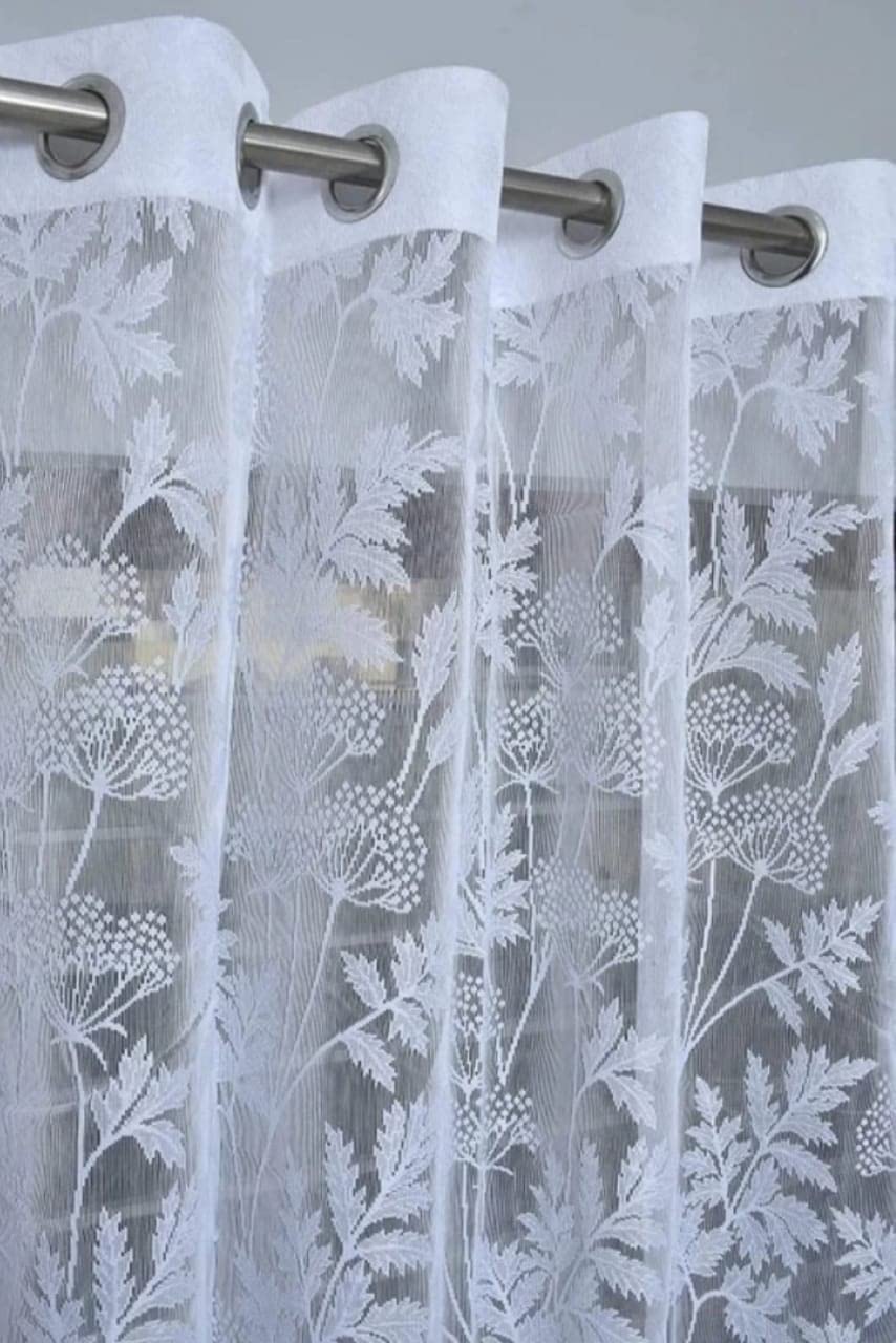 ISHKUNJ SemiSheer Curtains for Window 1 Piece, 5Ft Net Transparent Drapes for Living Room Bedroom Kitchen, Floral Curtain Panel