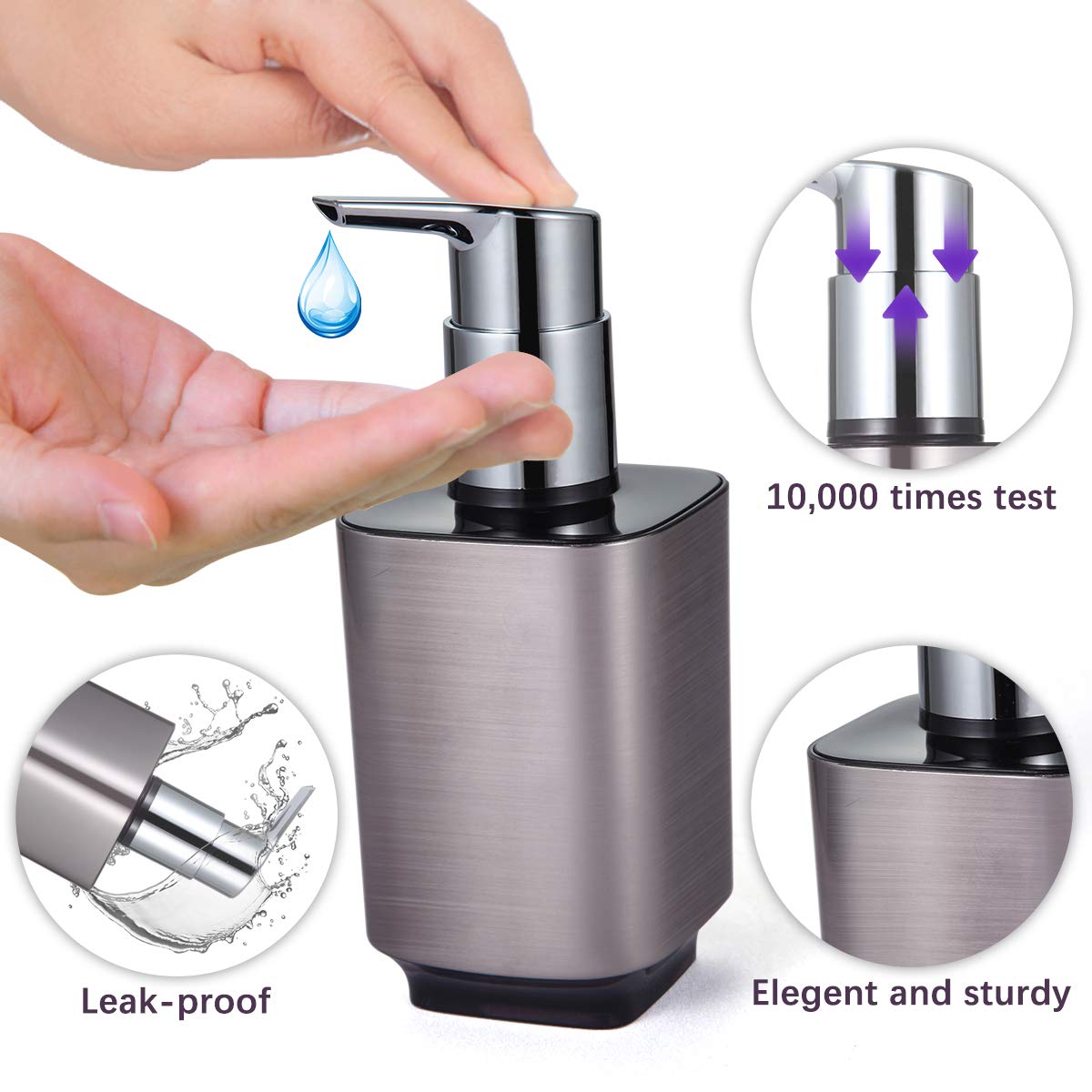 Boperzi 2 Pack Soap Dispenser Rust Proof Refillable Liquid Hand & Dish Soap Dispenser Set Leak Proof Plastic Chorme Pump For Kit