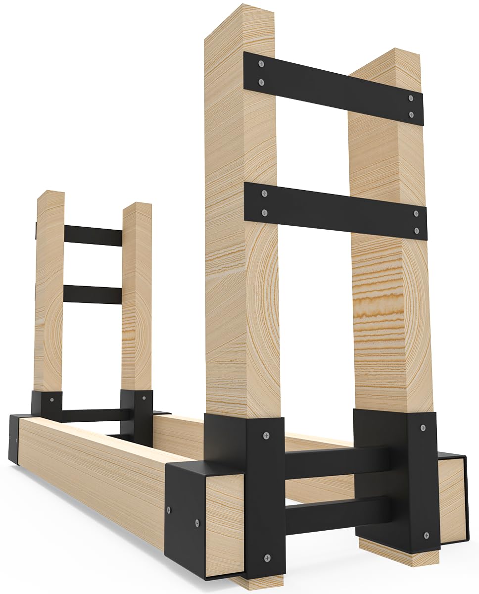 Fiwithy Outdoor Firewood Rack Bracket Kit With 4 Support Bars For Fire Wood Pile Storage, Heavy Duty Diy Fireplace Log Stacking