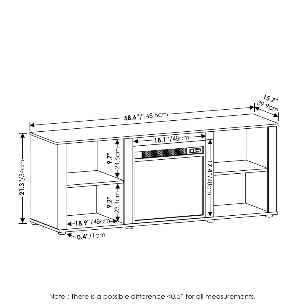Furinno Classic 60 Inch Tv Stand With Fireplace, French Oak Grey