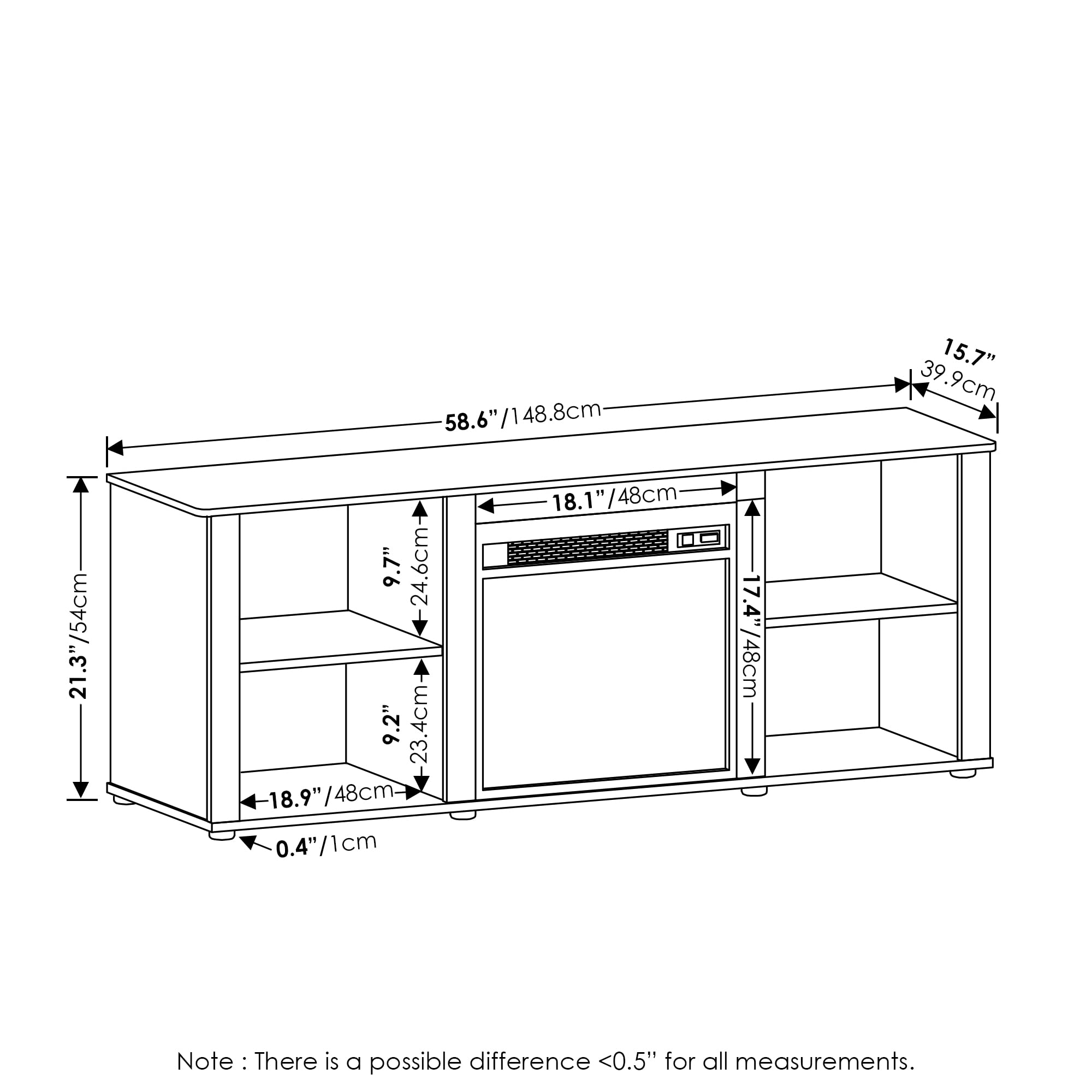 Furinno Classic 60 Inch Tv Stand With Fireplace, French Oak Grey