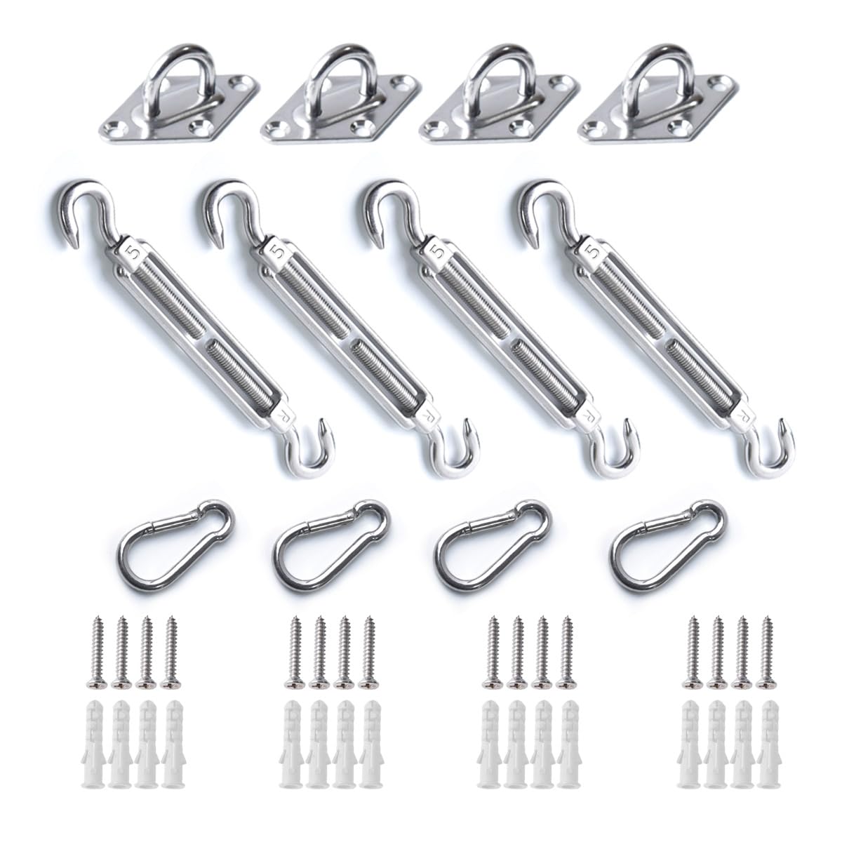 Shade Sail Hardware Kit, 304 Stainless Steel Anti-Rust Fixing Hardware For Square And Triangle Shade Sails (12-Piece Set + 16 Sc