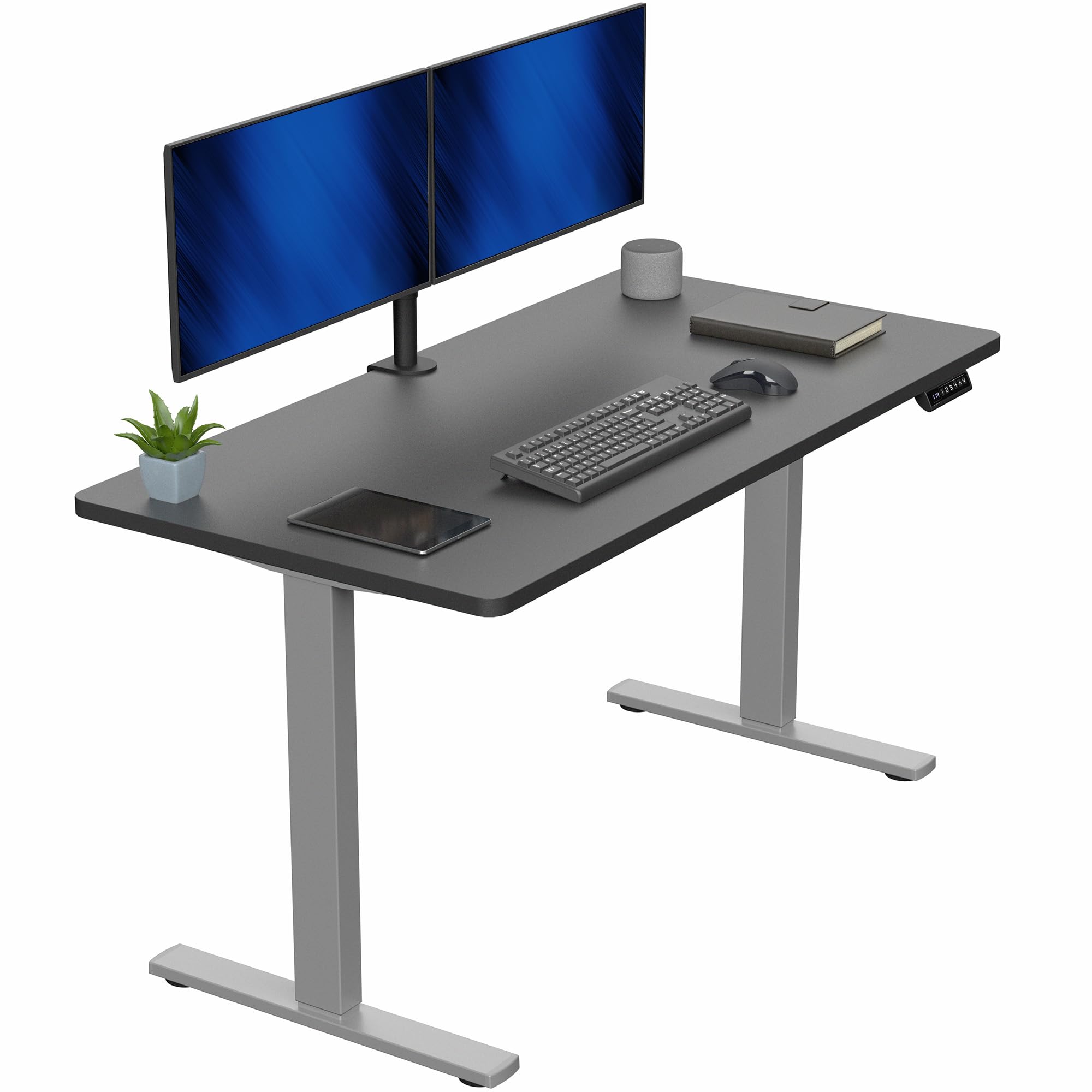 VIVO Electric 55 x 28 in Standing Desk, Memory Height Adjustment, 1B Series, Holds 220 lbs, One-Piece Black Top, Gray Frame, DES
