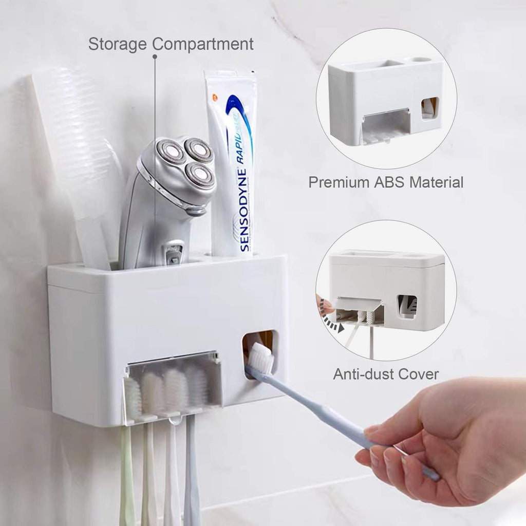 Houvillage Toothpaste Dispenser Toothbrush Holder Set, Toothpaste Squeezer Tooth Brush Holder Set Holder With Anti-Dust Cover, 3