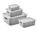 Fable Combo Of 4Pc Set Storage Basket With Lid Plastic Box Organiser For Home Kitchen Storage Basket (Pack Of 4) (Grey)