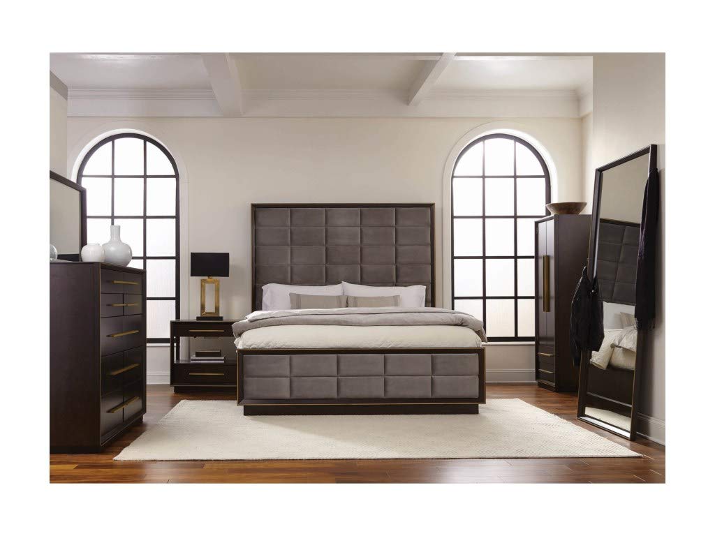 Coaster 215711Q Ingerson Upholstered Bed, Queen, Smoked Peppercorn/Grey