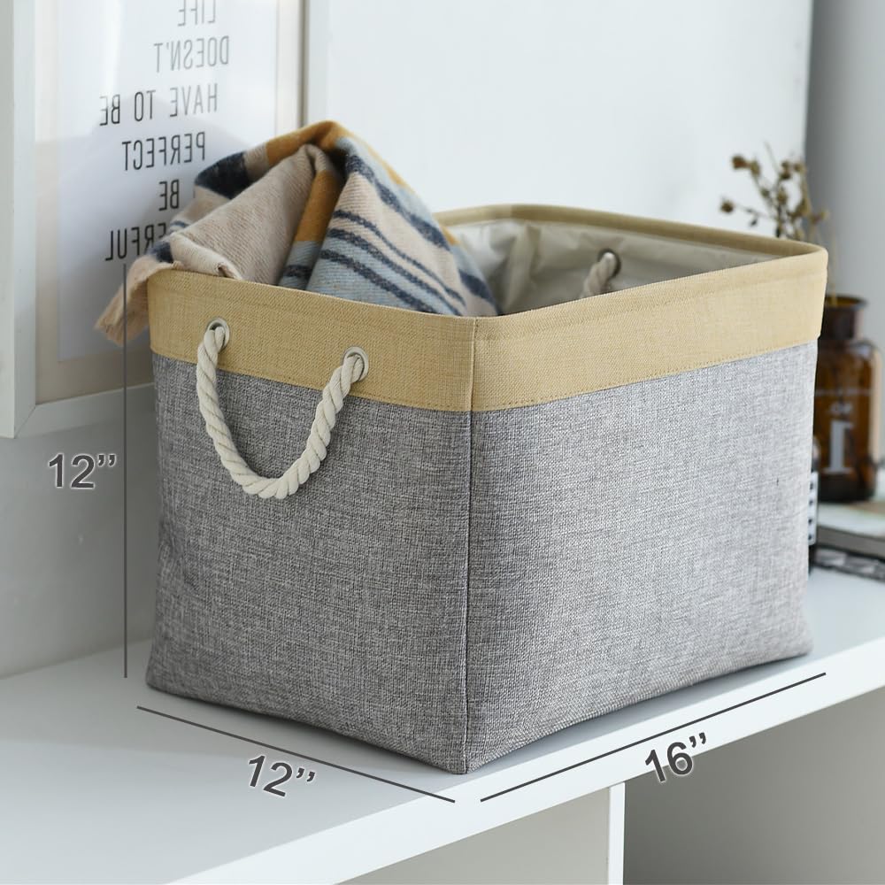 Thewarmhome Storage Basket For Organizing - Fabric Large Cubes 3 Pack 16X12X12 Inch Baskets, Cube Storage Bin For Shelves Organi