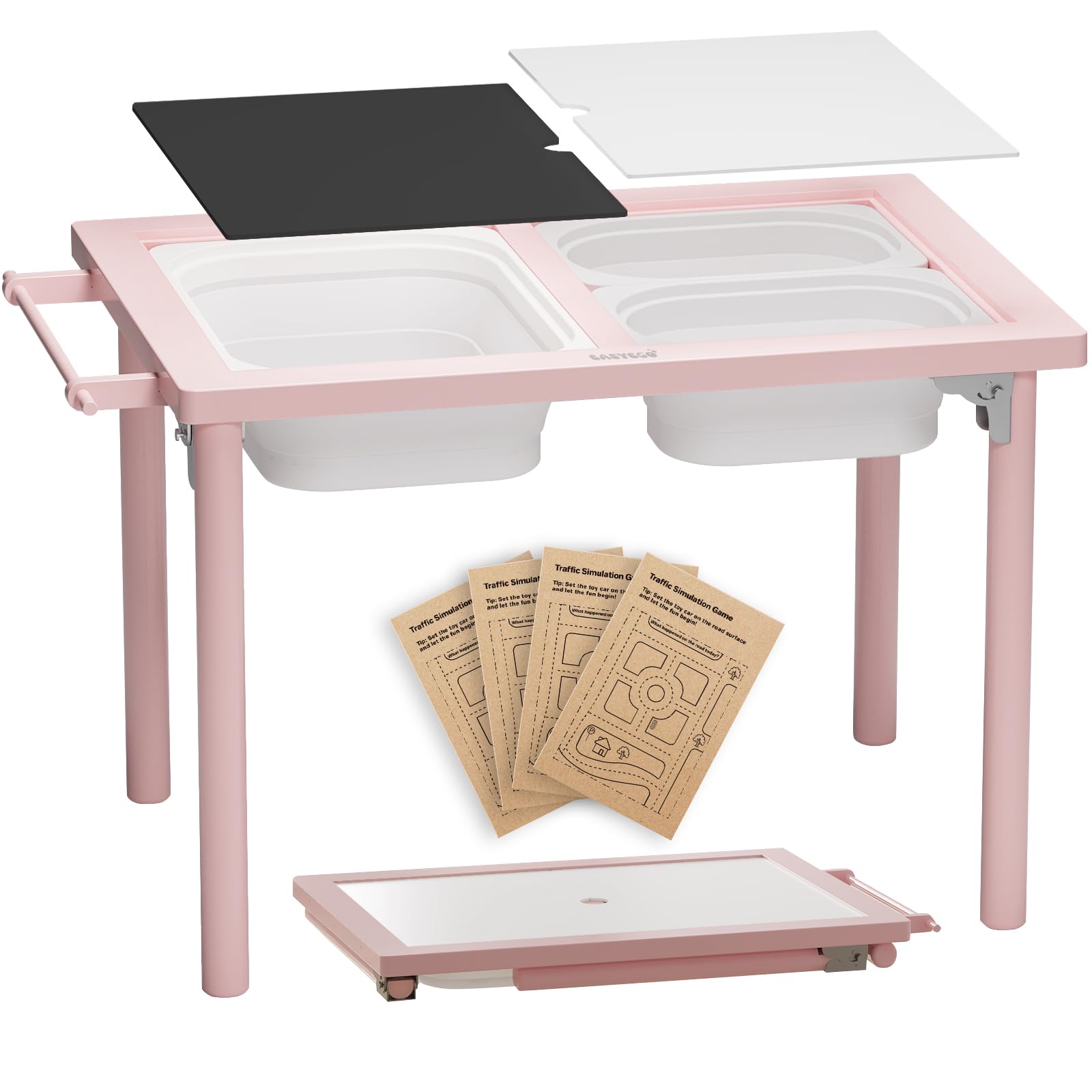 Easyego Sensory Table for Toddlers Kids Play Wooden Sand Water Table with Double-Sided Board & Foldable Storage Bins for Indoor 