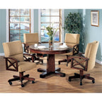 Coaster Home Furnishings 5-Piece 3-in-1 Game Table Set Tobacco/Tan Wood Chairs with Casters