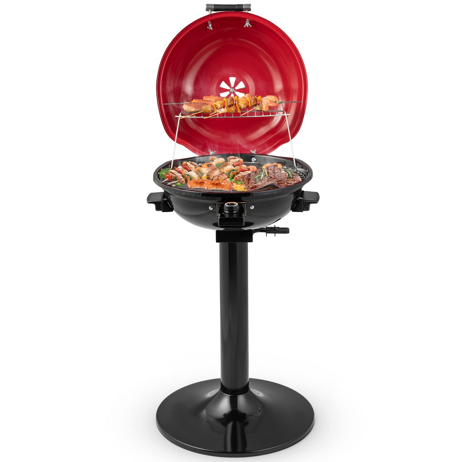 Happygrill 1600W Electric Grill Outdoor Bbq Grill With Warming Rack For 15-Serving Barbecue Grill Portable Stand Bbq Grill