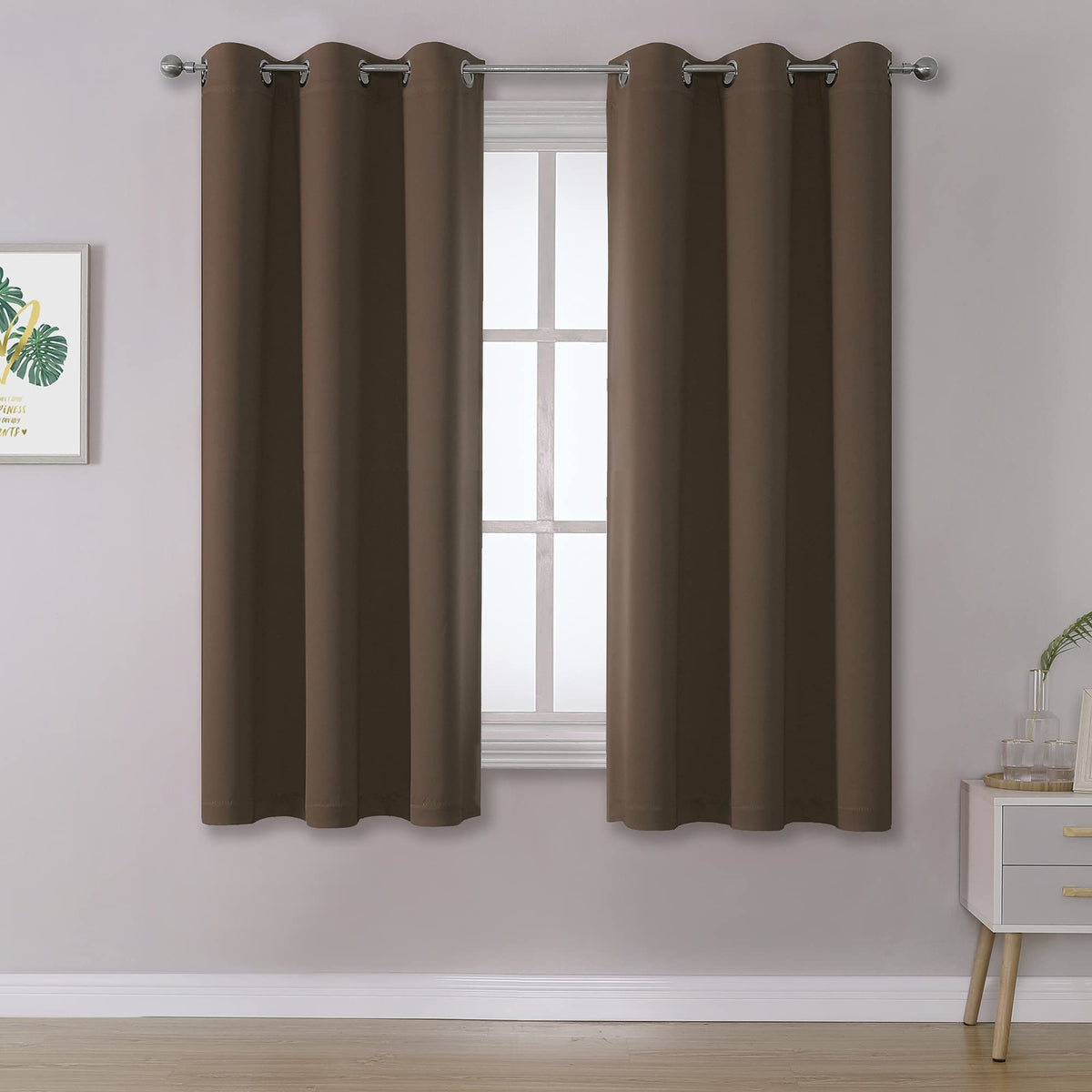 Dualife Coffee Color Brown Blackout Curtain 45 Inch Curtains- Solid Window Drapes 38 Inch Width Thermal Insulated Room Darkening