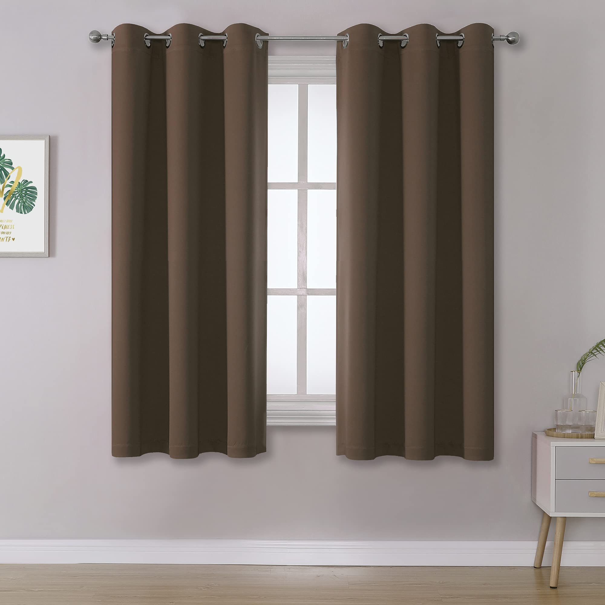 Dualife Chocolate Brown Blackout Curtains 54 Inches Long Coffee Color Curtains For Bedroom Thermal Insulated Room Darkening Curt