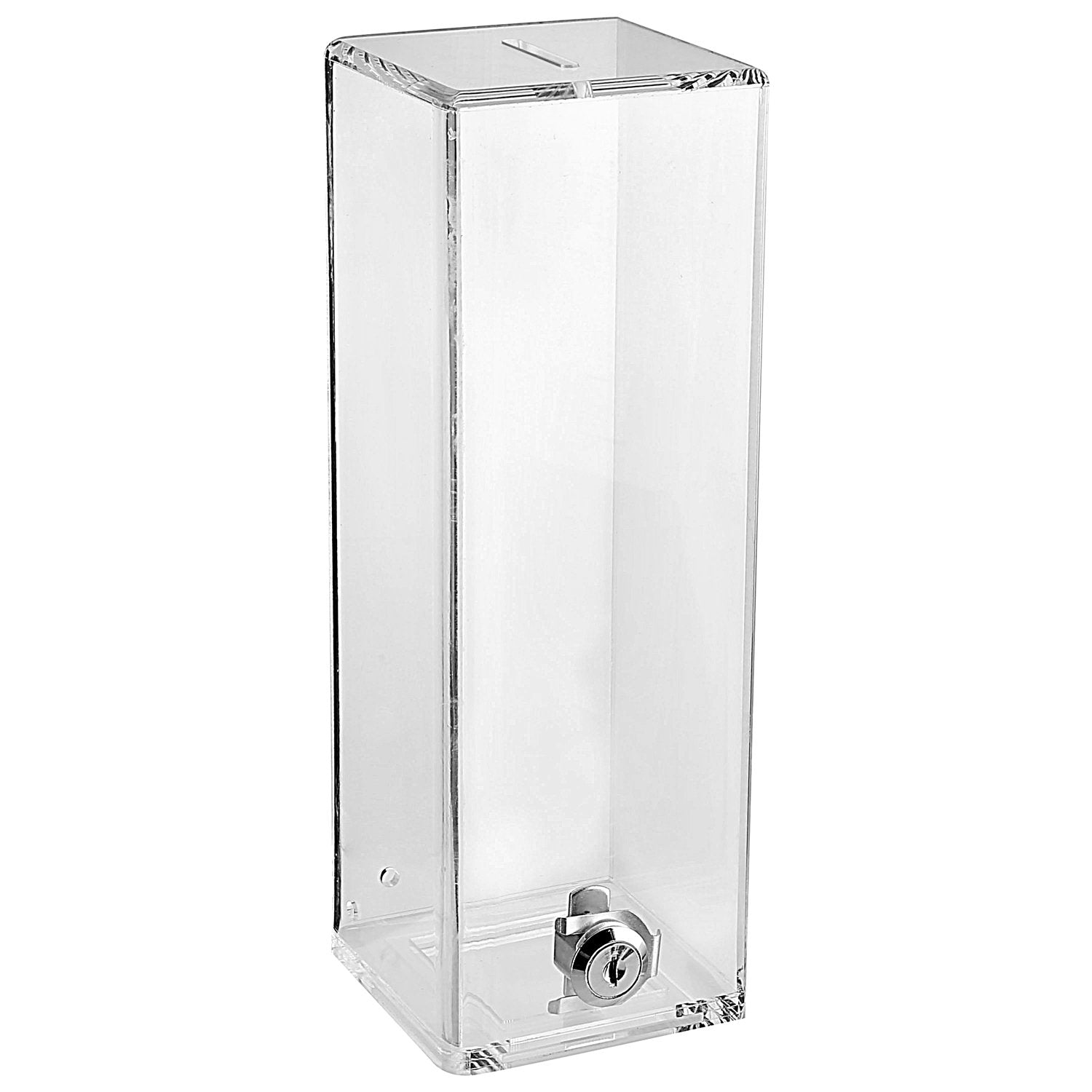 Square Tall Acrylic Donation Suggestion Collection Box Tip And Ticket Box With Flat Top 10 X 4 X 4 Inches, Lock With Set Of Keys