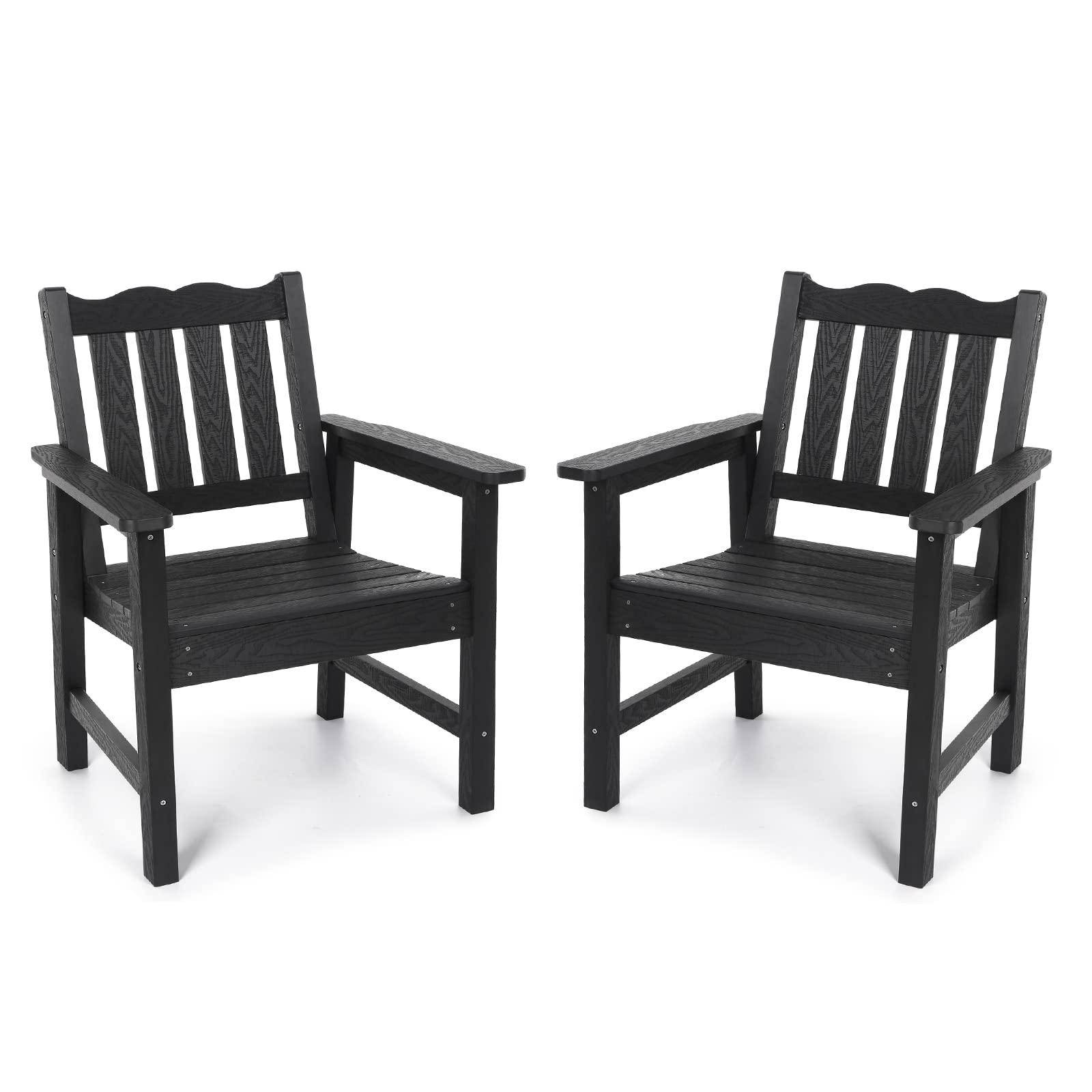 Stoog All-Weather Patio Chairs Set Of 2, Outdoor Dining Chairs With Curved Backrest, 400 Lbs Support Garden Chair, Black