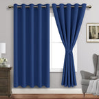 Jiuzhen Classic Blue Blackout Curtains With Tiebacks Thermal Insulated, Light Blocking And Noise Reducing Grommet Curtains For And Living Room, Set Of 2 Window Curtain Panels, 60 X 72 Inch Length