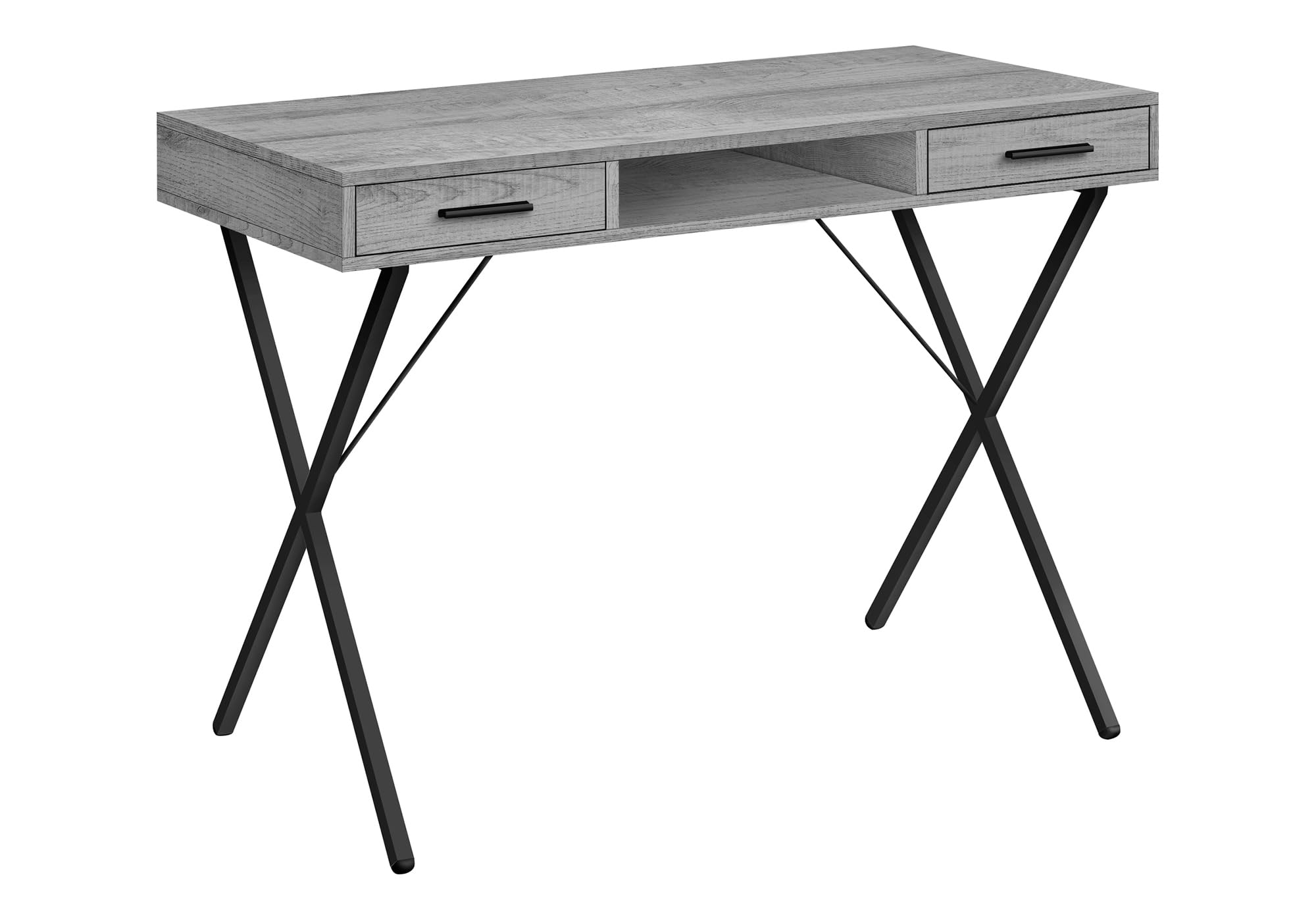 Monarch Specialties I 7792 Computer Desk, Home Office, Laptop, Left, Right Set-up, Storage Drawers, 42&quot; L, Work, Metal, Laminate, Grey, Black, Contemporary