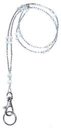 Women'S Simple White Breakaway Clasp Beaded Lanyard, For Id Badge Card Holder Teacher Cruise Keys Keychain