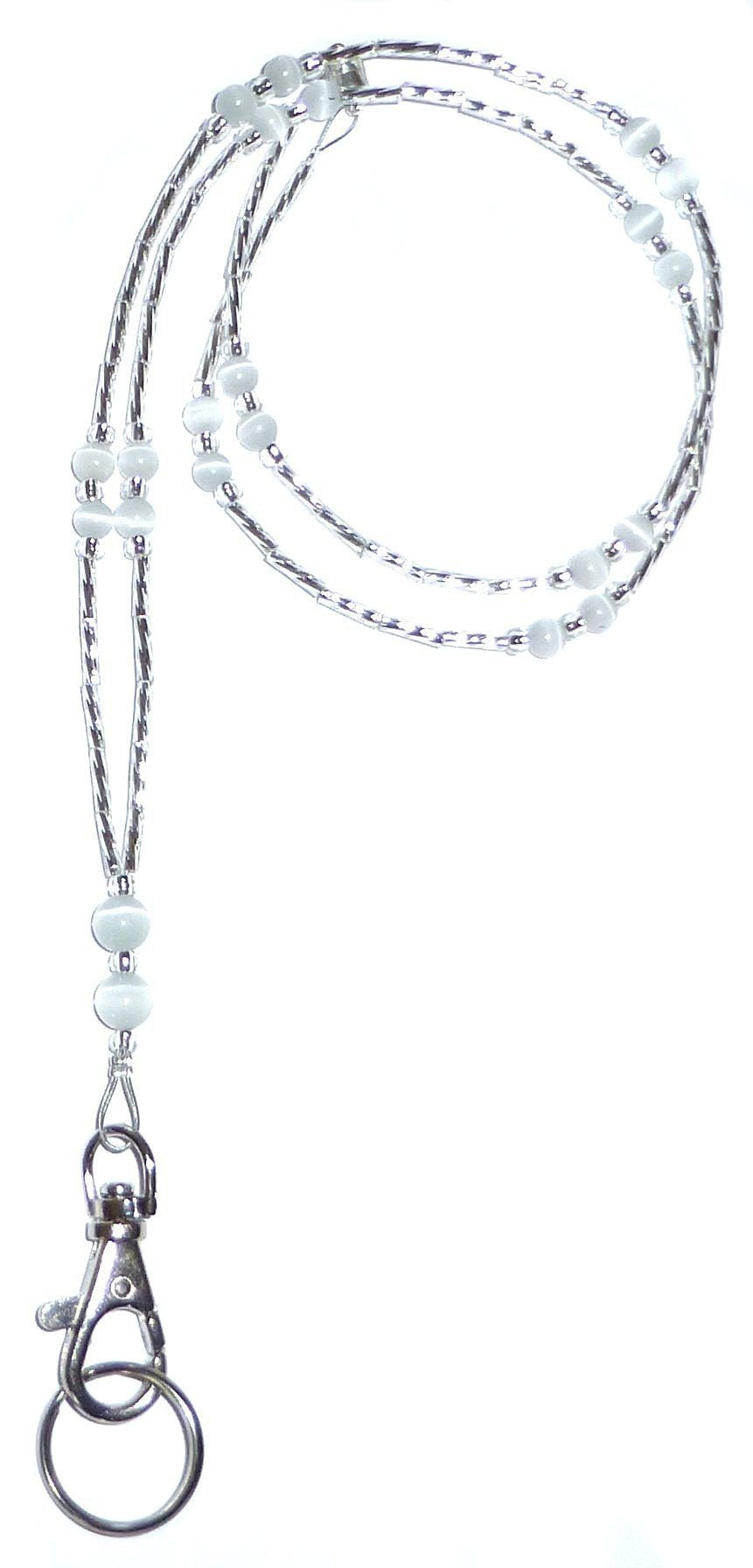 Women'S Simple White Breakaway Clasp Beaded Lanyard, For Id Badge Card Holder Teacher Cruise Keys Keychain