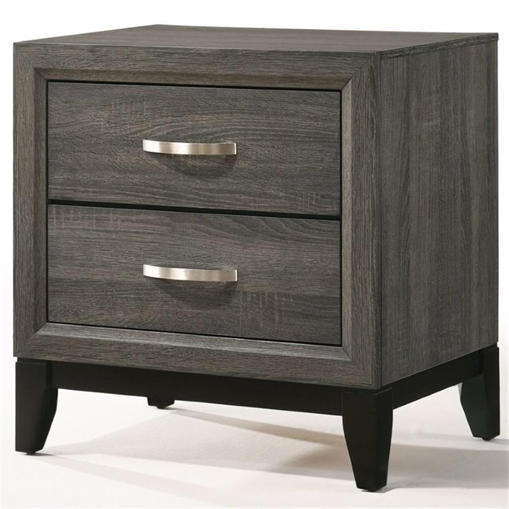 Acme Valdemar Metal And Wood 2-Drawers Nightstand In Weathered Gray