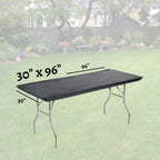 Kwik-Covers Rectangular Plastic Table Covers 8' Bundle Of 5 With Seventy (70) Ohm Commerce Paper Napkins - Indoor Or Outdoor Fitted Table Covers (Table Not Included) (30' X96' Black)