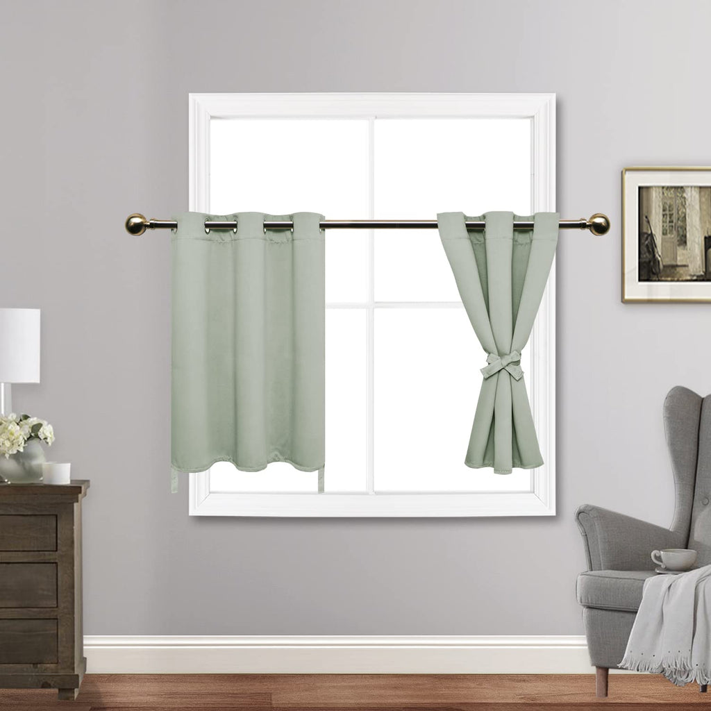 Jiuzhen Light Green Blackout Curtains With Tiebacks Thermal Insulated, Light Blocking And Noise Reducing Grommet Curtains For And Living Room, Set Of 2 Window Curtain Panels, 34 X 24 Inch Length