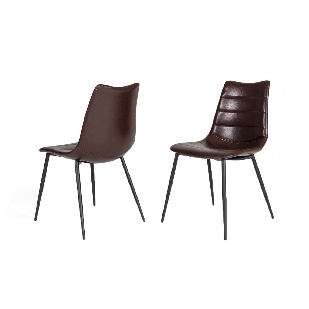 Benjara Leatherette Dining Chair With Horizontal Stitching, Set Of 2, Brown