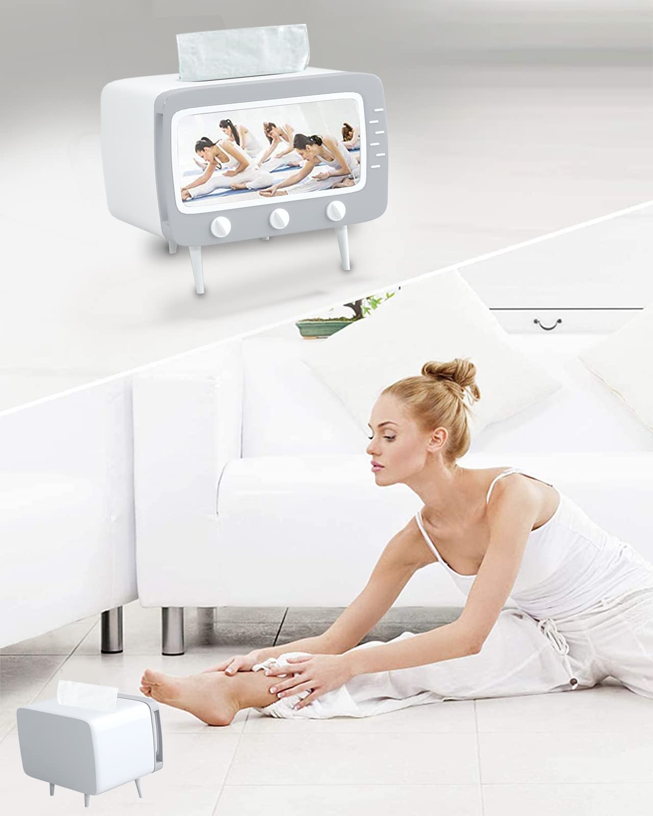 Sgvahy Tissue Box Holder Retro Tv Tissue Box Cover Cute And Practical Cell Phone Holder Tampon Holder For Bathroom, Kitchen, Bed