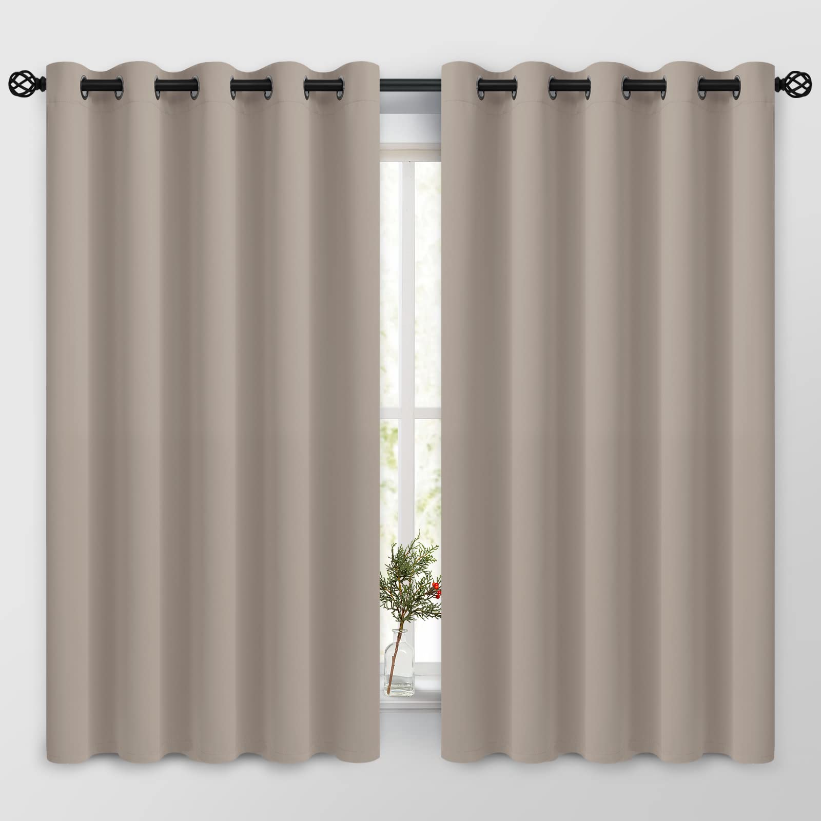 Cosviya Curtains 63 Inch Length 2 Panels Grommet Room Darkening,Thick Polyester Light Blocking Insulated Thermal Natural Curtain